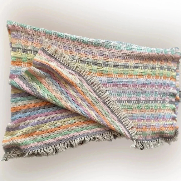 Vintage Homemade Granny Pastel Crochet Rainbow Blanket Large Oversized Throw 5x6 - Picture 2 of 5